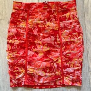 Red Floral Ruched Bodycon Mini Skirt Extra Small
